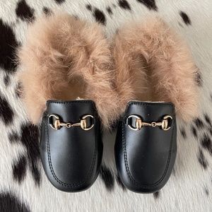 Shop LIttle Fashion faux fur lined loafers.